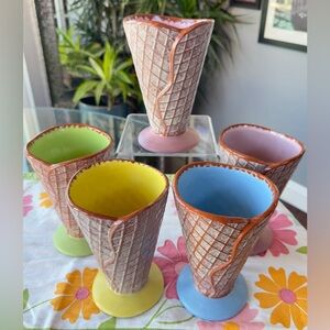 Retro Hallmark Set of 5 Waffle Cone Multi Pastel Parfait Sundae Cups - Retired
